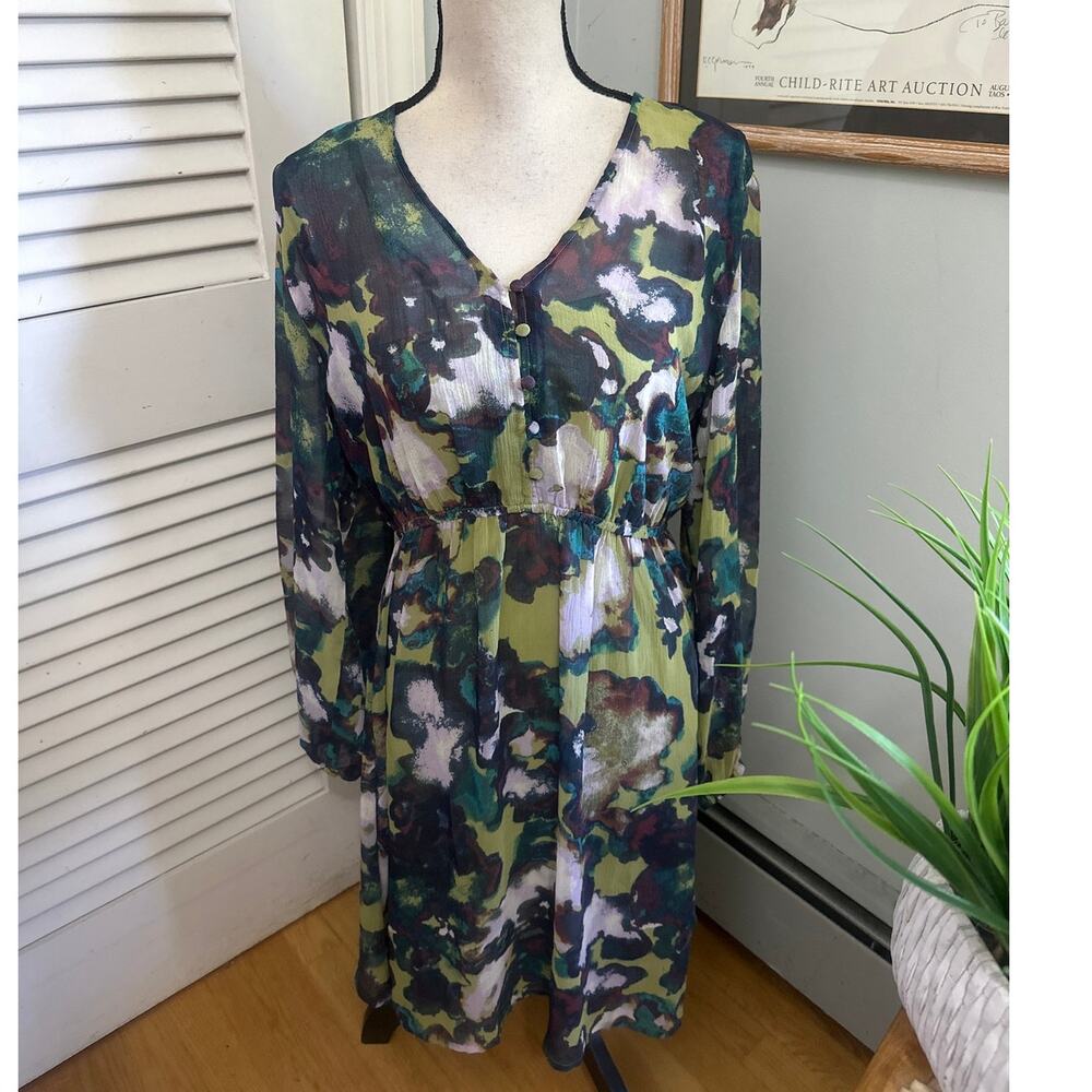 Ichi Dress Womens 40 US Large Green Moss Katelyn Sheer Dainty Scandi Soft Grunge
